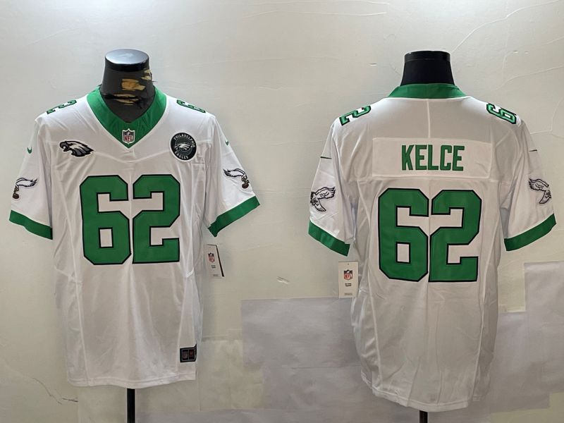 Men Philadelphia Eagles #62 Kelce White Three generation 2024 Nike Limited NFL Jersey style 4